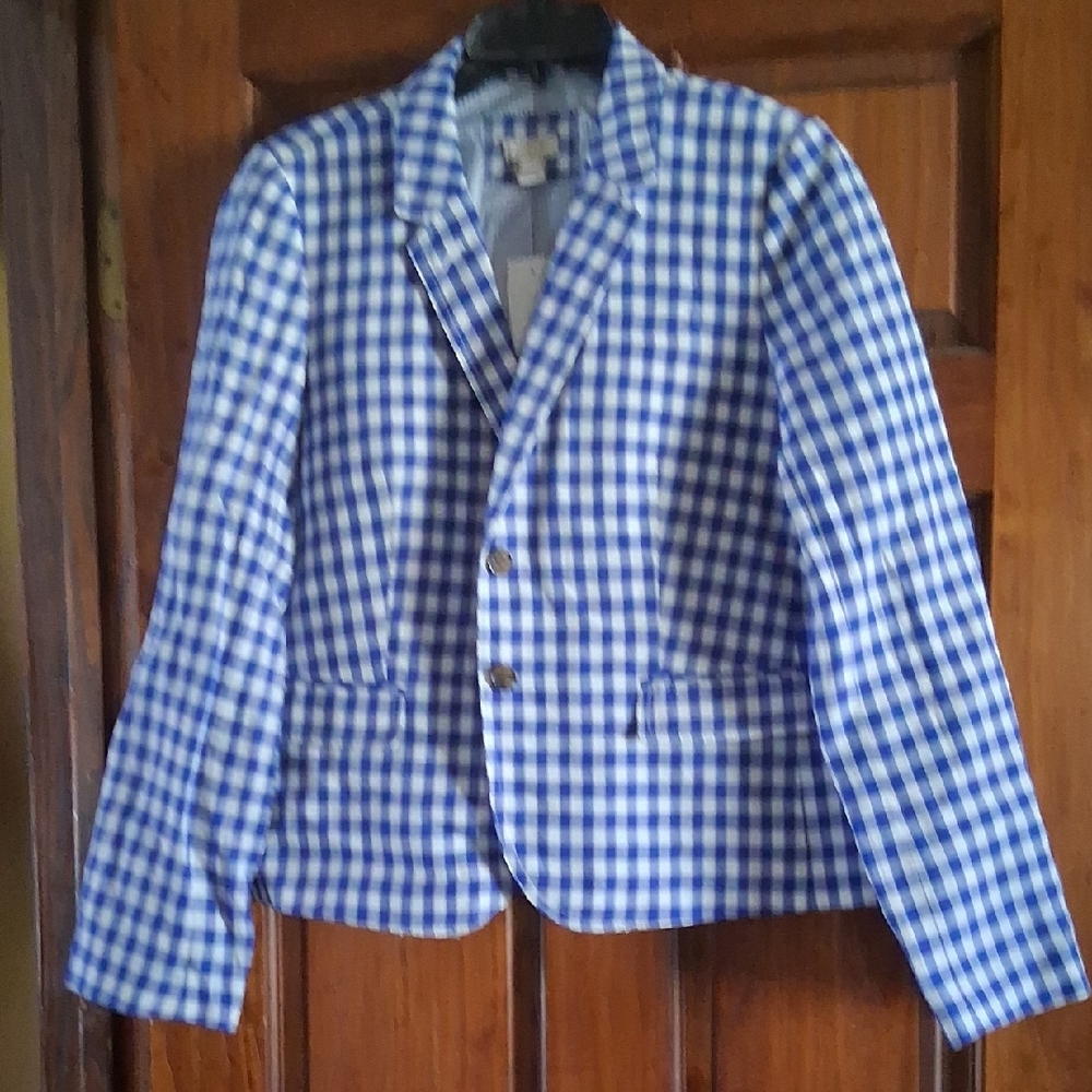 J. Crew Blue and White Checkered Blazer